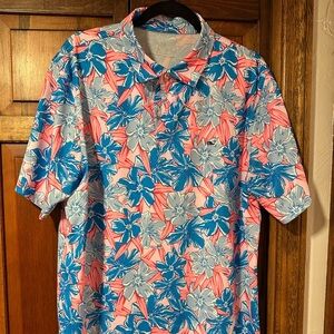 Vineyard Vines Blue and Pink Floral Polo Shirt